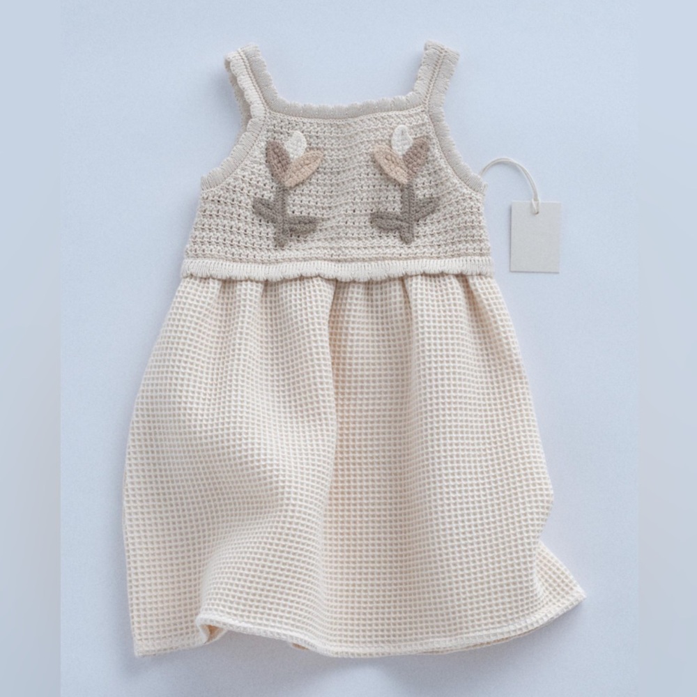 NWT Girls Size 4 Zara Waffle Combination Knit Dress